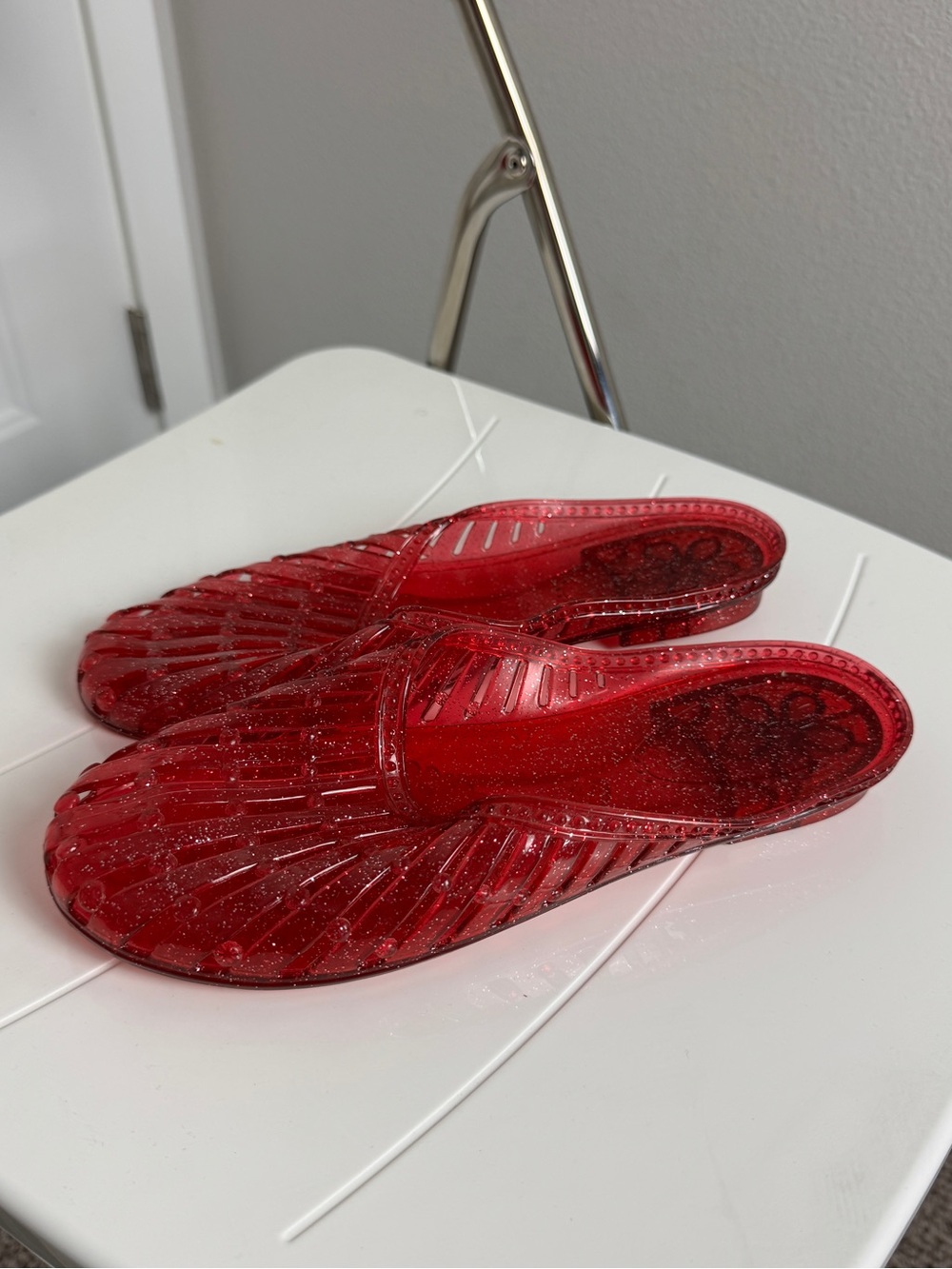 Sporto Red Glitter Jelly Slide Sandals - Women